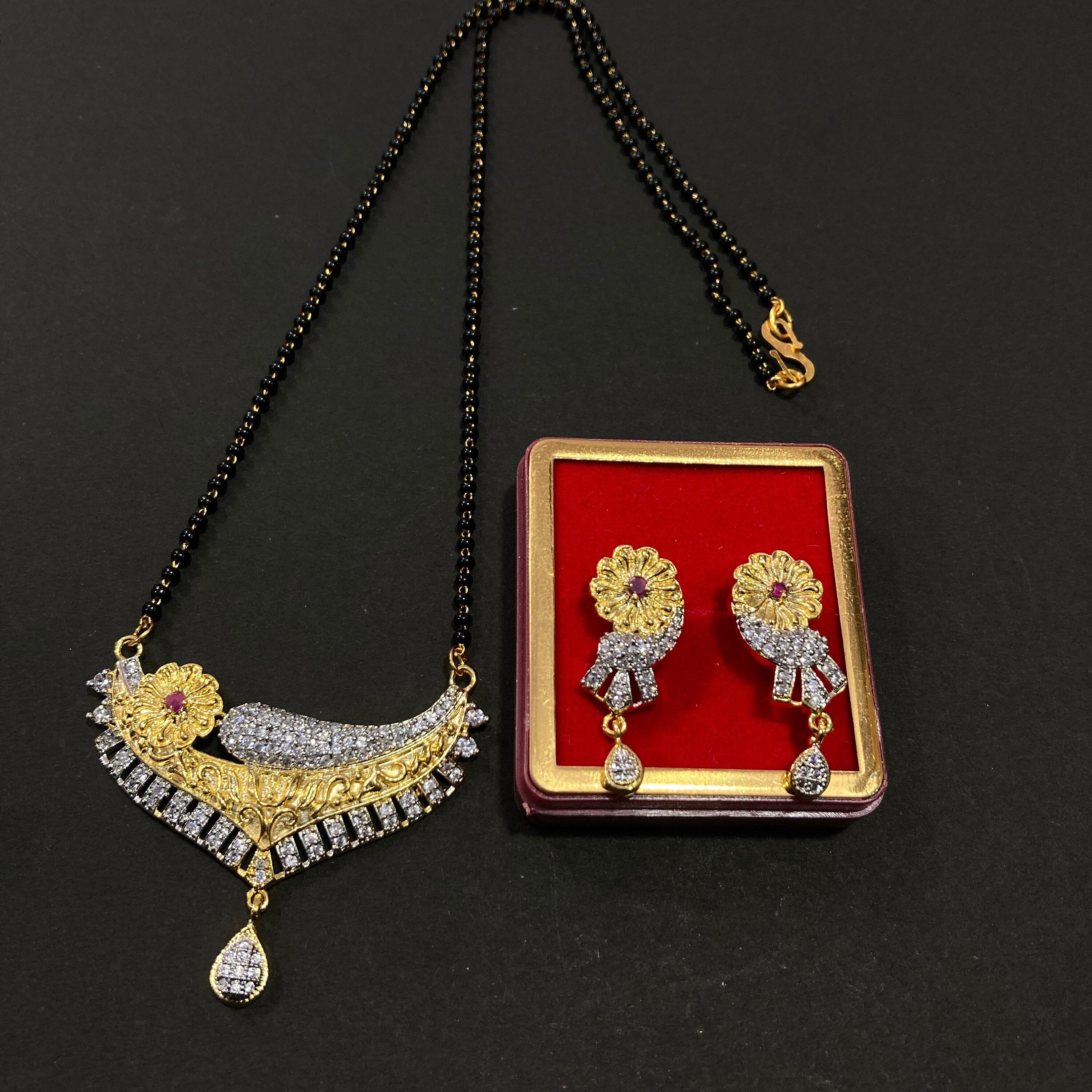 CZ Mangalsutra, Gold plated zircon delicate Mangalsutra, Indian Jewelry ,Bridal jewelry, wedding jewelry / Mangalsutra