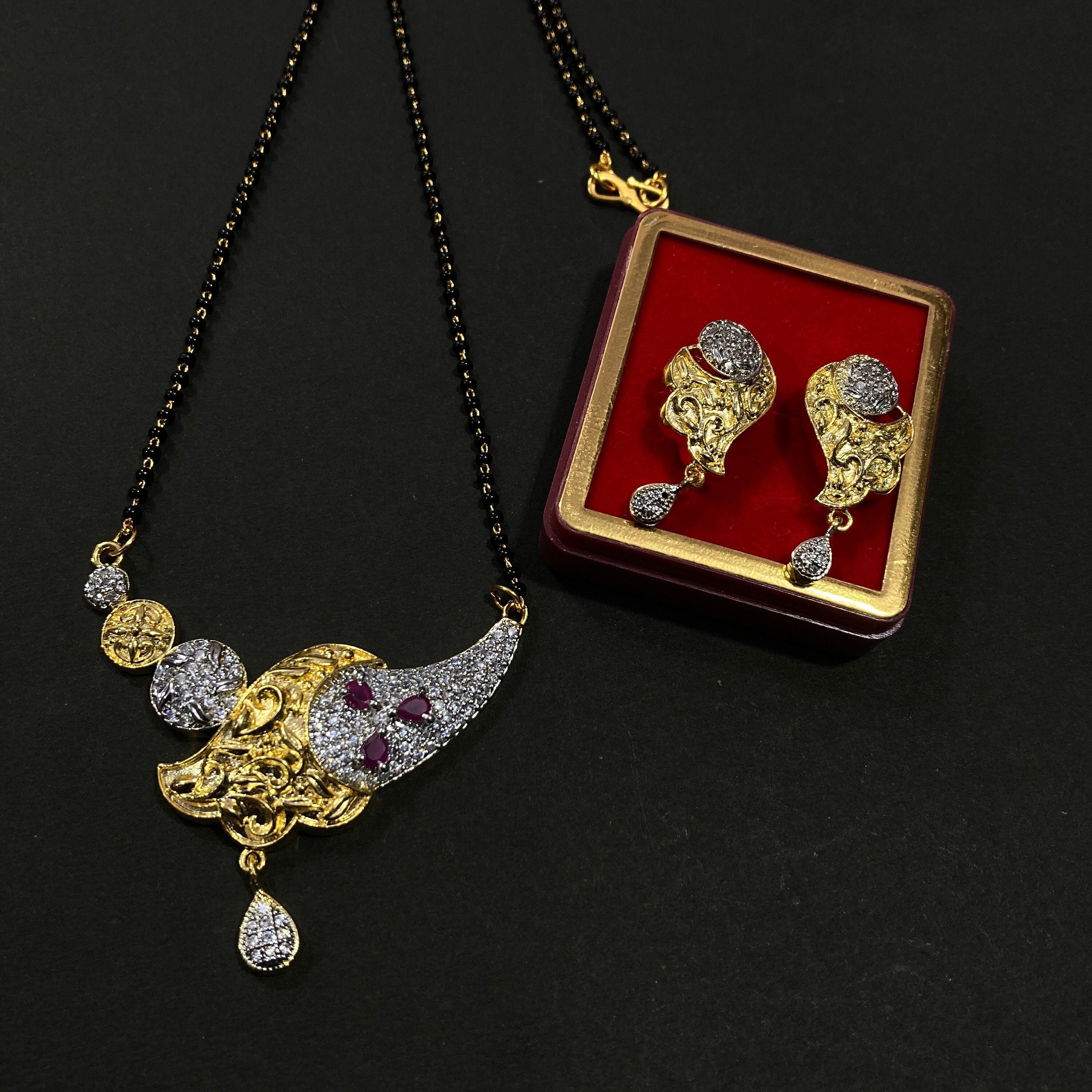 Mangalsutra, CZ Mangalsutra, Gold plated zircon delicate Mangalsutra, Indian Jewelry ,Bridal jewelry, wedding jewelry / Mangalsutra