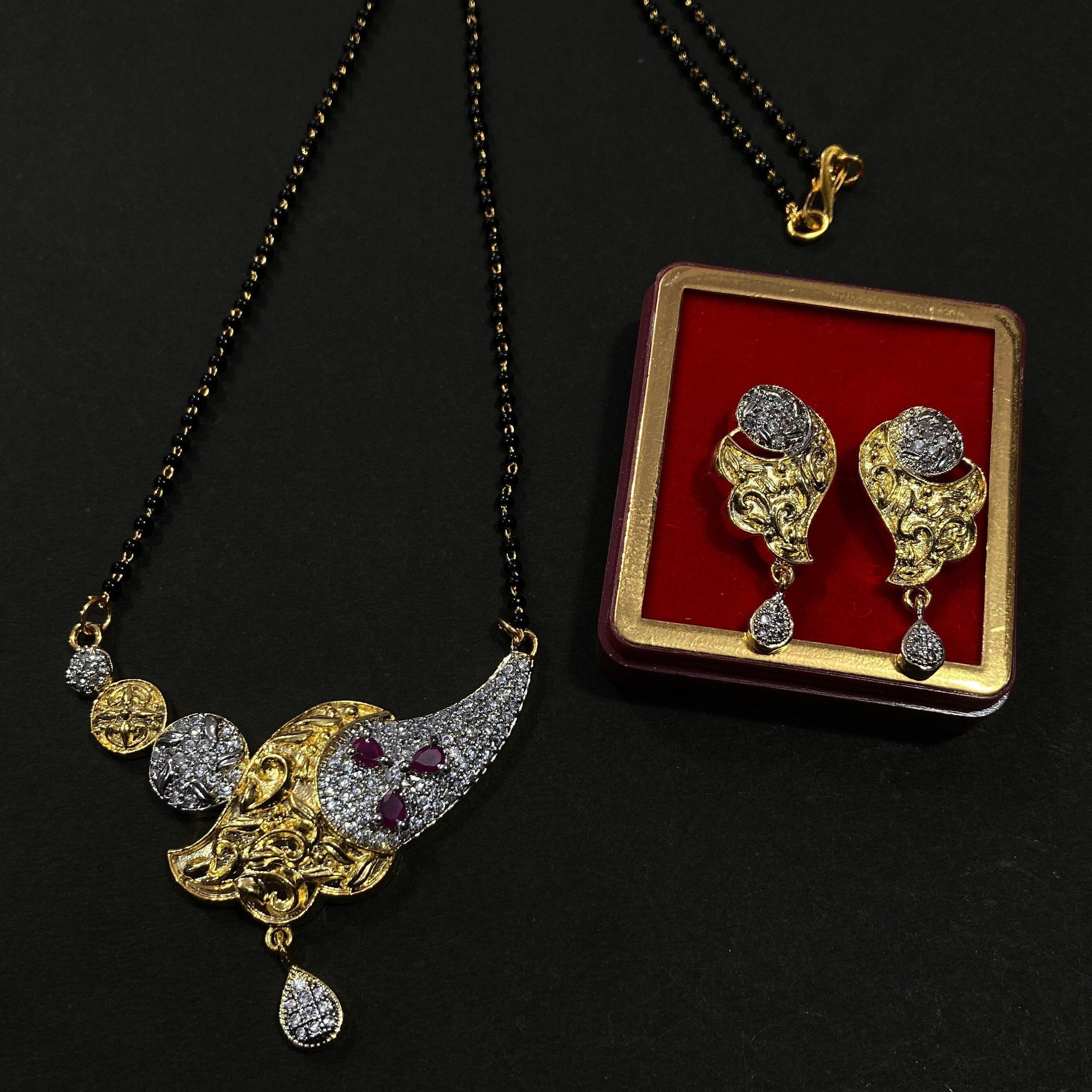 Mangalsutra, CZ Mangalsutra, Gold plated zircon delicate Mangalsutra, Indian Jewelry ,Bridal jewelry, wedding jewelry / Mangalsutra