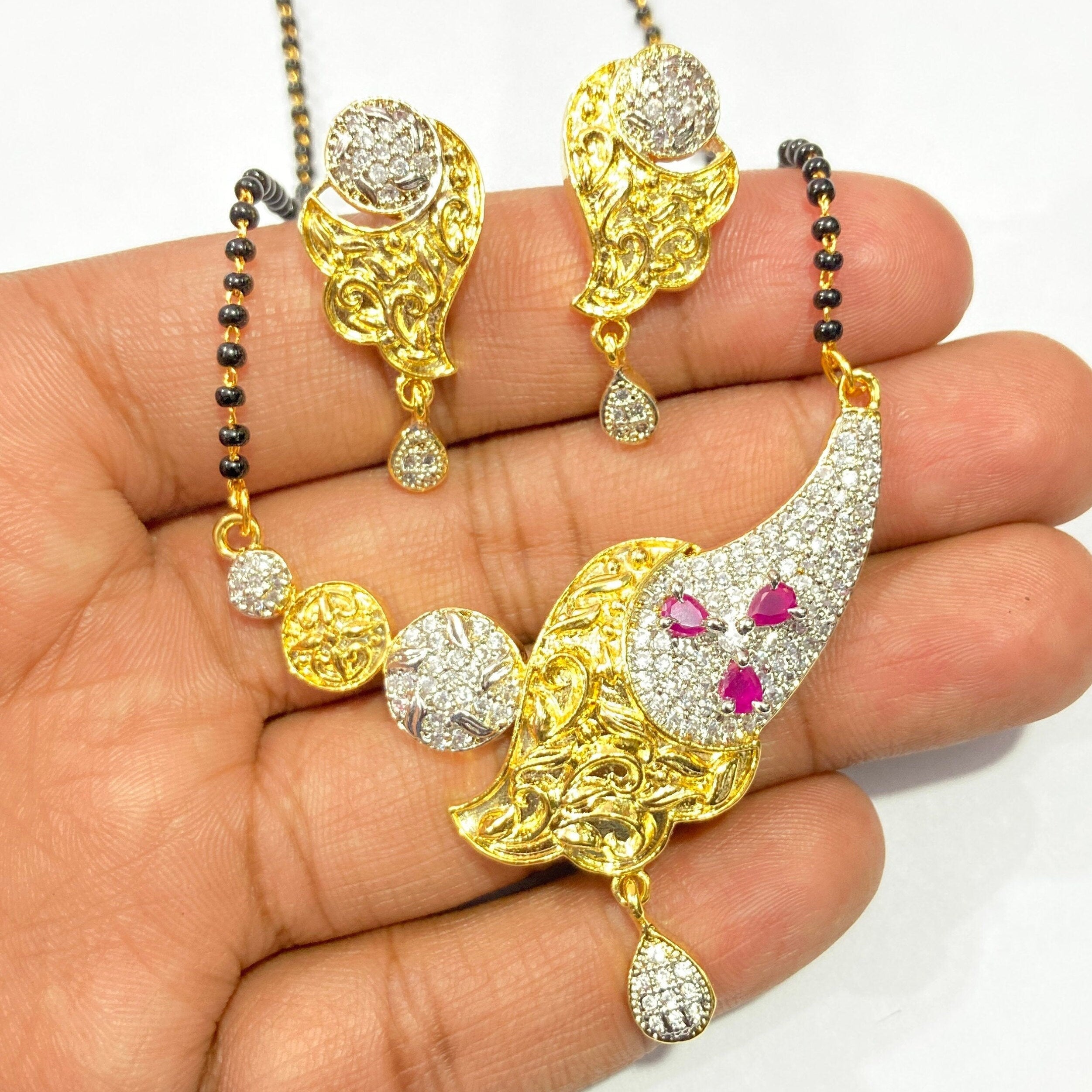 Mangalsutra, CZ Mangalsutra, Gold plated zircon delicate Mangalsutra, Indian Jewelry ,Bridal jewelry, wedding jewelry / Mangalsutra