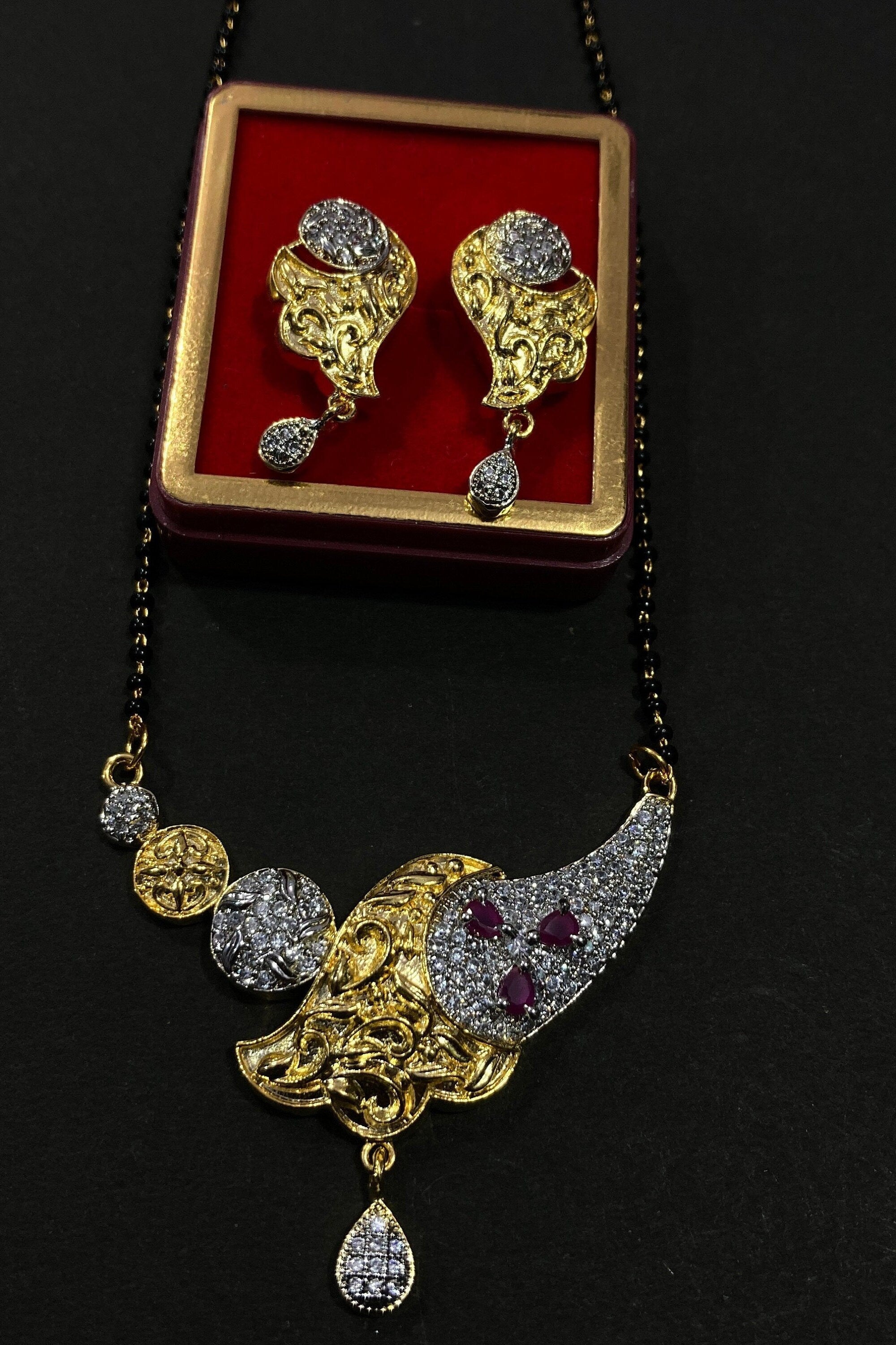 Mangalsutra, CZ Mangalsutra, Gold plated zircon delicate Mangalsutra, Indian Jewelry ,Bridal jewelry, wedding jewelry / Mangalsutra