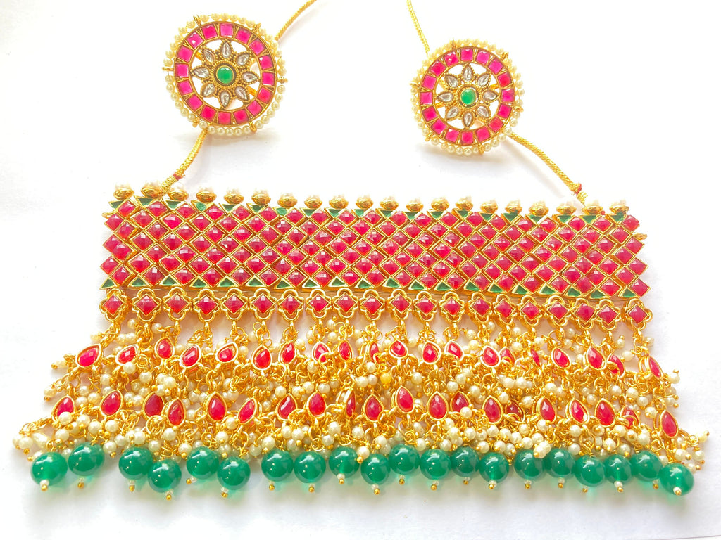 High Quality Traditional Indian Bollywood Style Polki Kundan Choker Necklace Set With Drop Work