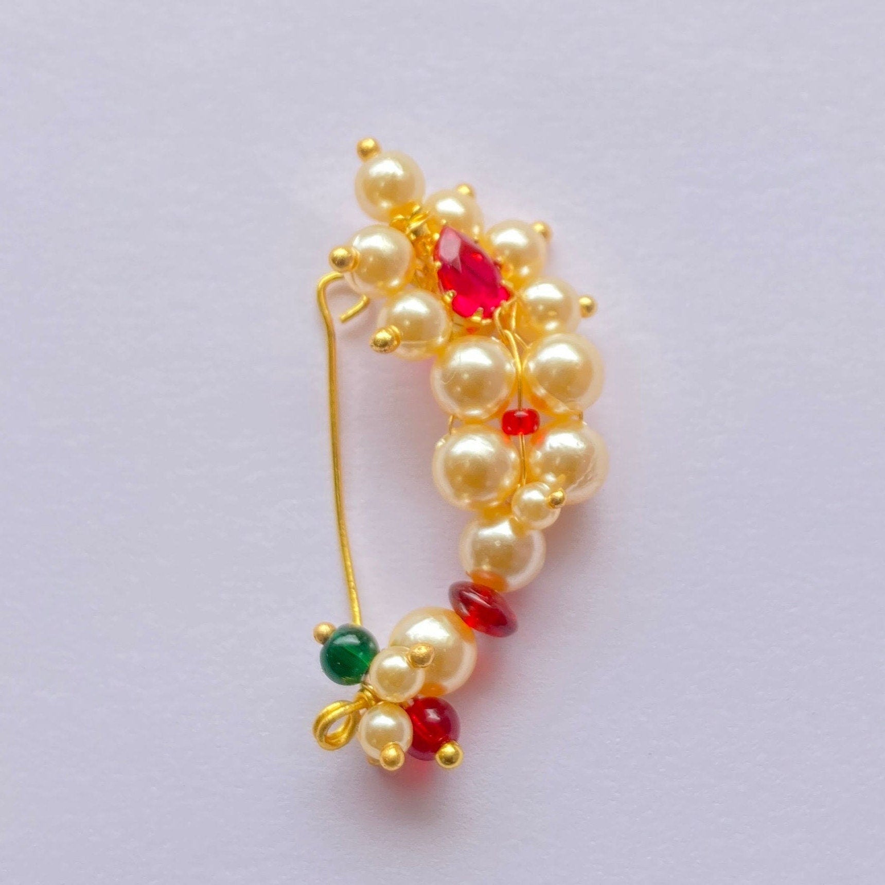 Nose Ring / marathi nose ring / clip on Indian Nose Ring/ Indian Bridal Jewelry/ Nathini /bollywood nose ring/nosepin