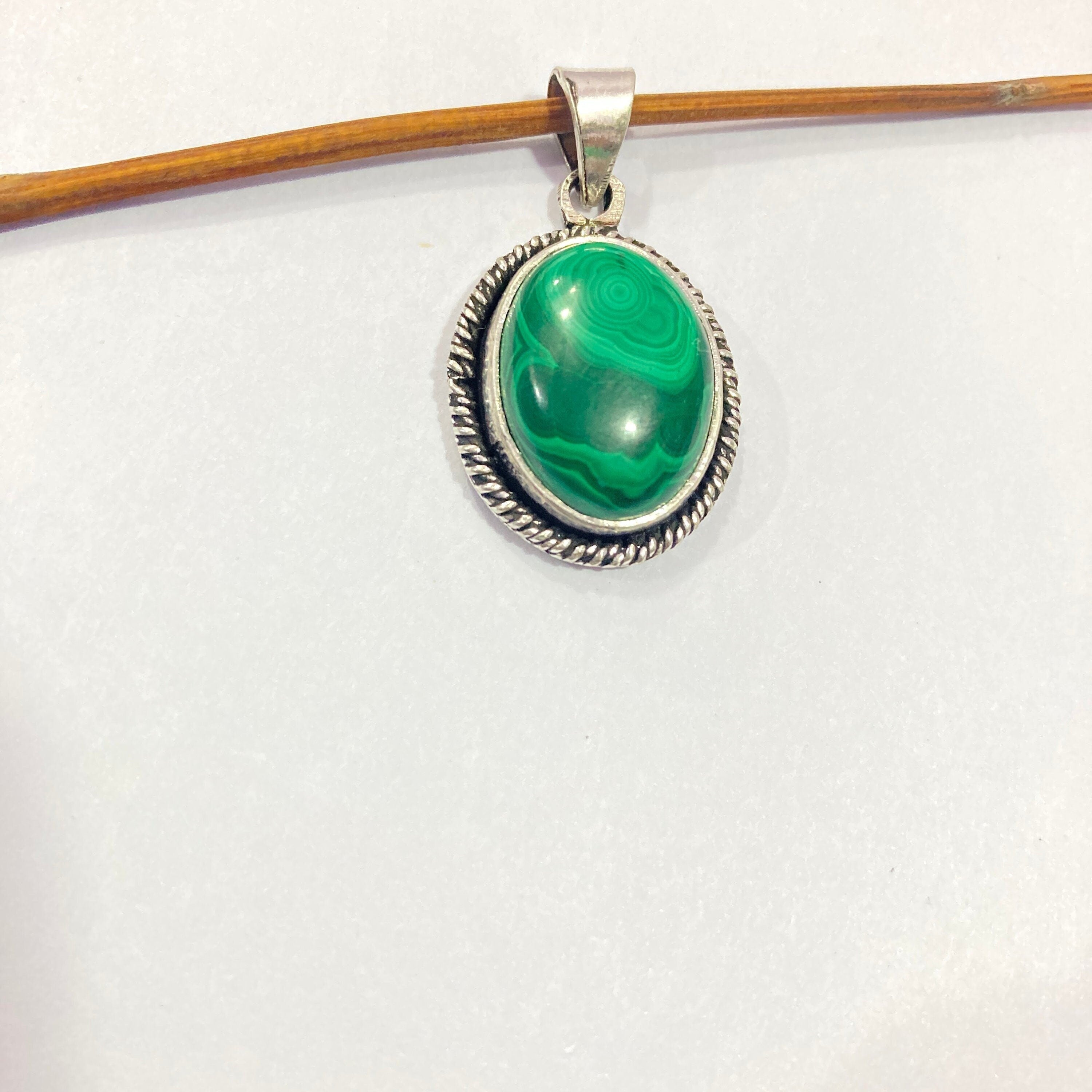 Natural Malachite Silver Pendant - 925 Sterling Silver Pendant -Designer Smooth Gemstone Pendant -Handcrafted Jewelry- Gift For Her