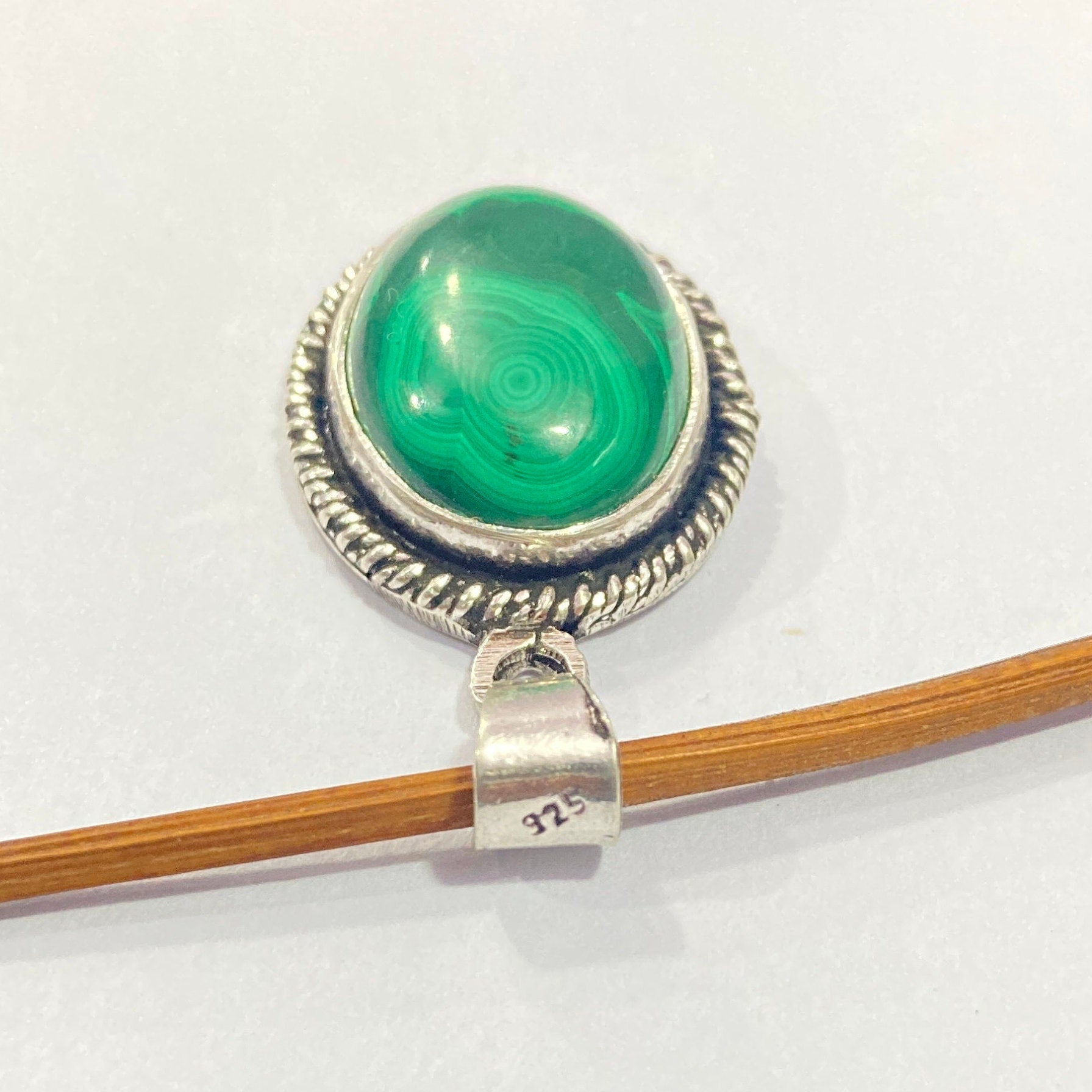 Natural Malachite Silver Pendant - 925 Sterling Silver Pendant -Designer Smooth Gemstone Pendant -Handcrafted Jewelry- Gift For Her