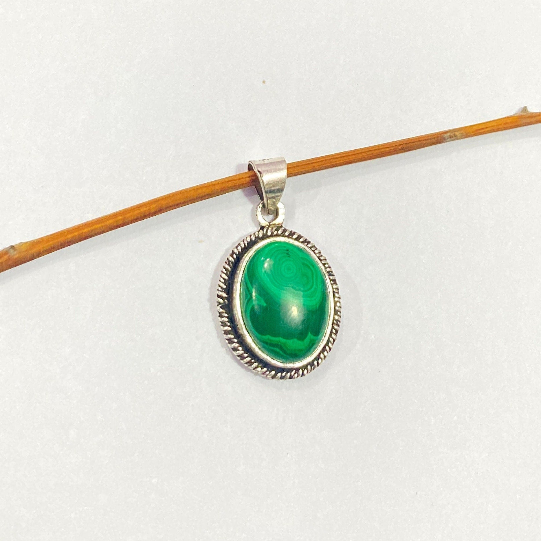 Natural Malachite Silver Pendant - 925 Sterling Silver Pendant -Designer Smooth Gemstone Pendant -Handcrafted Jewelry- Gift For Her