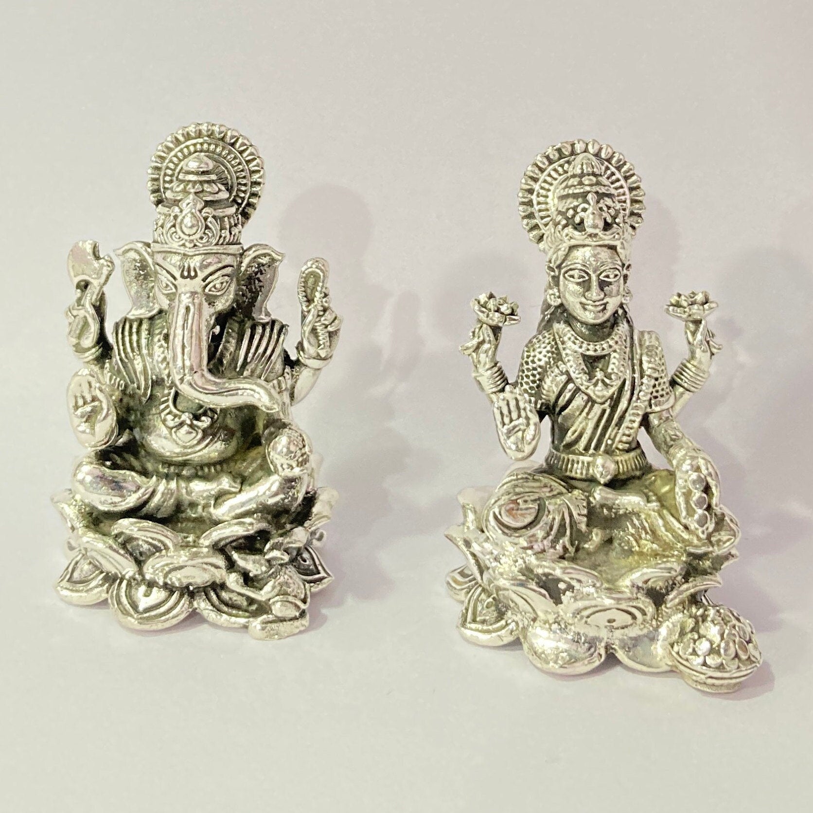 925 Sterling Silver Ganesh Laxmi Statue