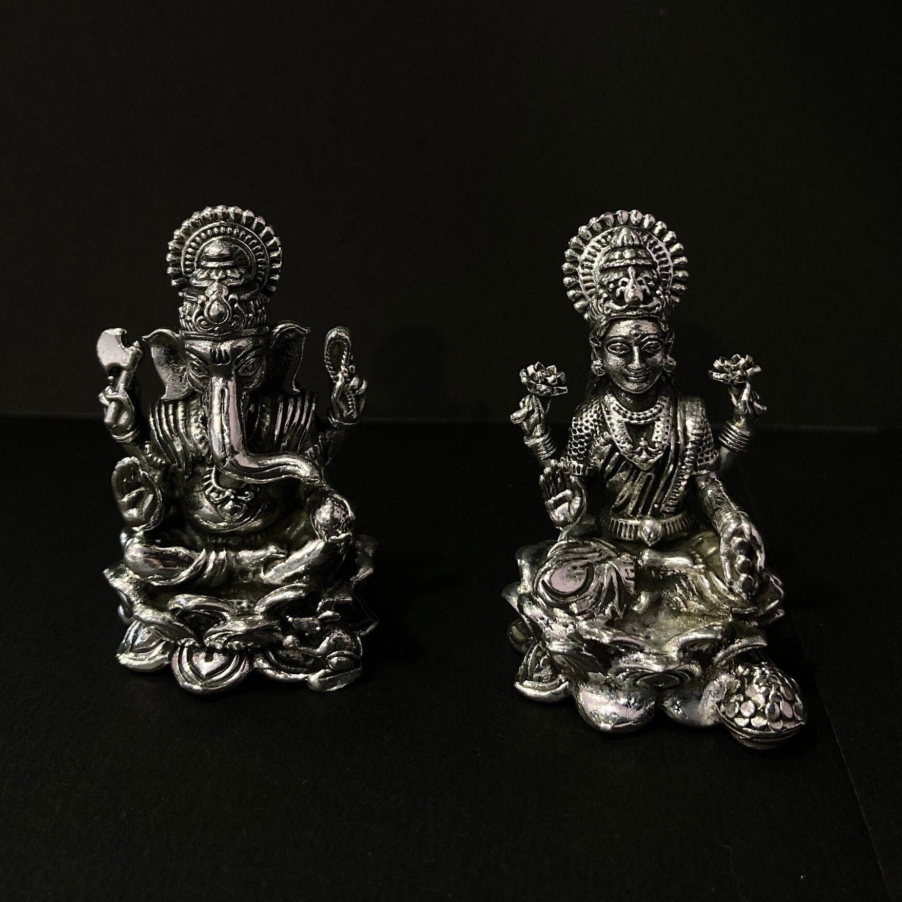 925 Sterling Silver Ganesh Laxmi Statue