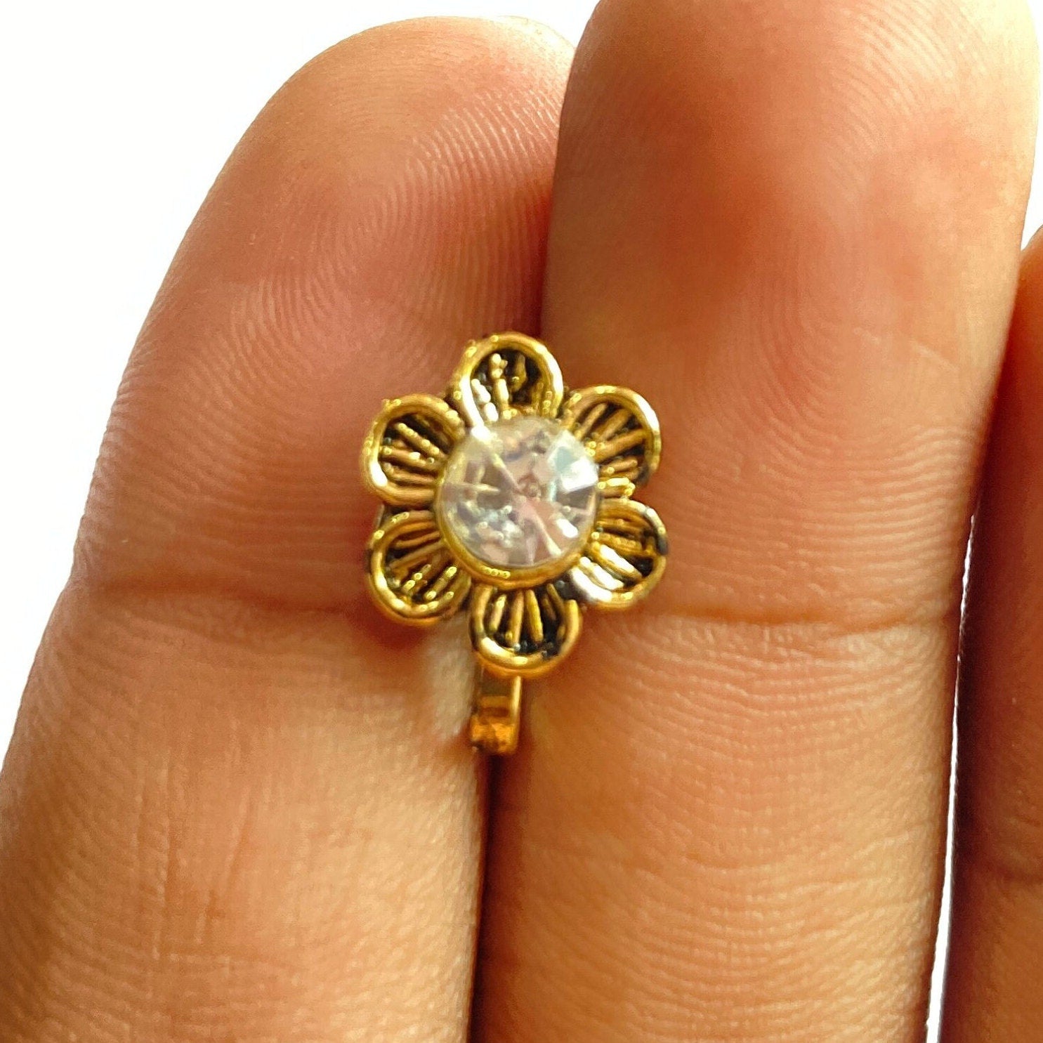 Marathi Nose pin, Clipon Marathi Nose Ring, Nathini, CZ Stone Nath, Nose jewelry, Marathi Nose Ring