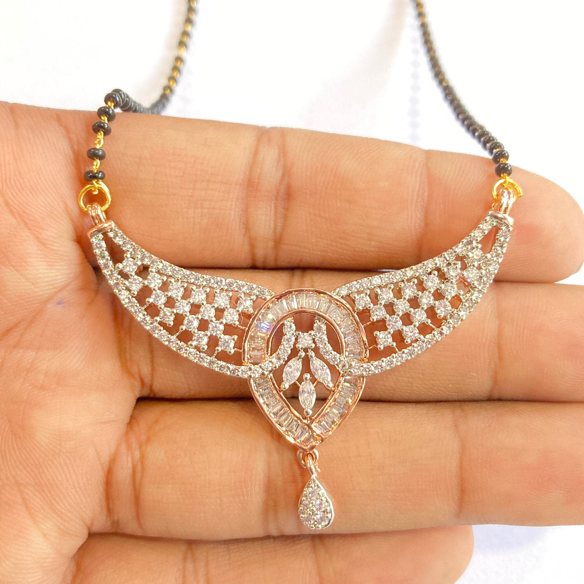 Mangalsutra, CZ Mangalsutra, Rose Gold plated zircon delicate Mangalsutra, Indian Jewelry ,Bridal jewelry, wedding jewelry / Mangalsutra