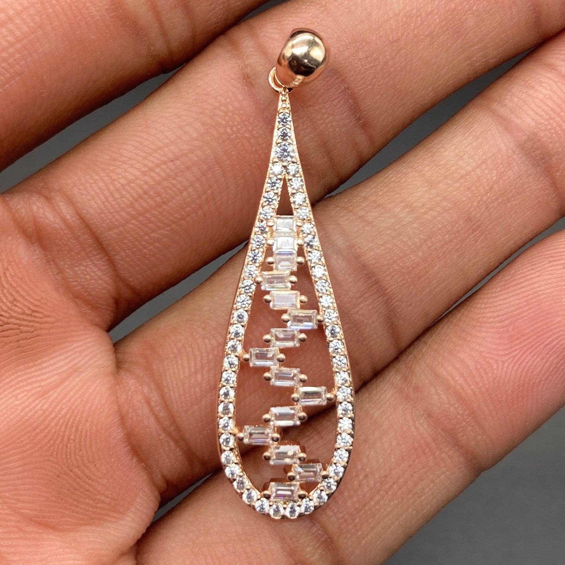 925 Sterling Silver Rosegold Pendant Set with Earring