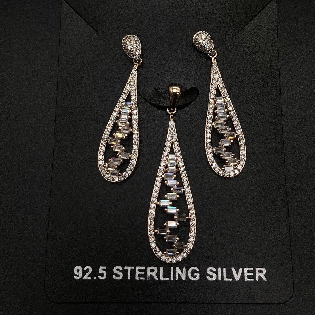 925 Sterling Silver Rosegold Pendant Set with Earring