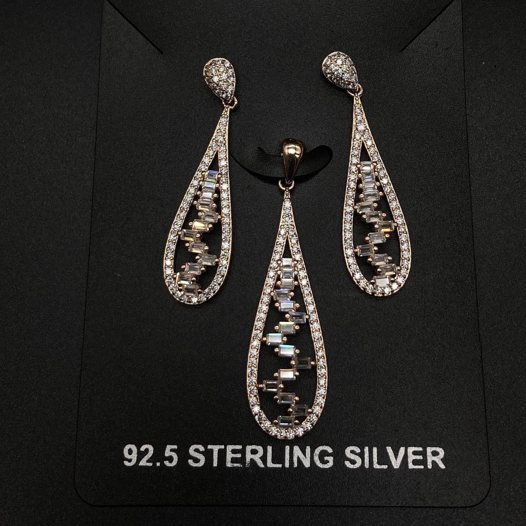 925 Sterling Silver Rosegold Pendant Set with Earring