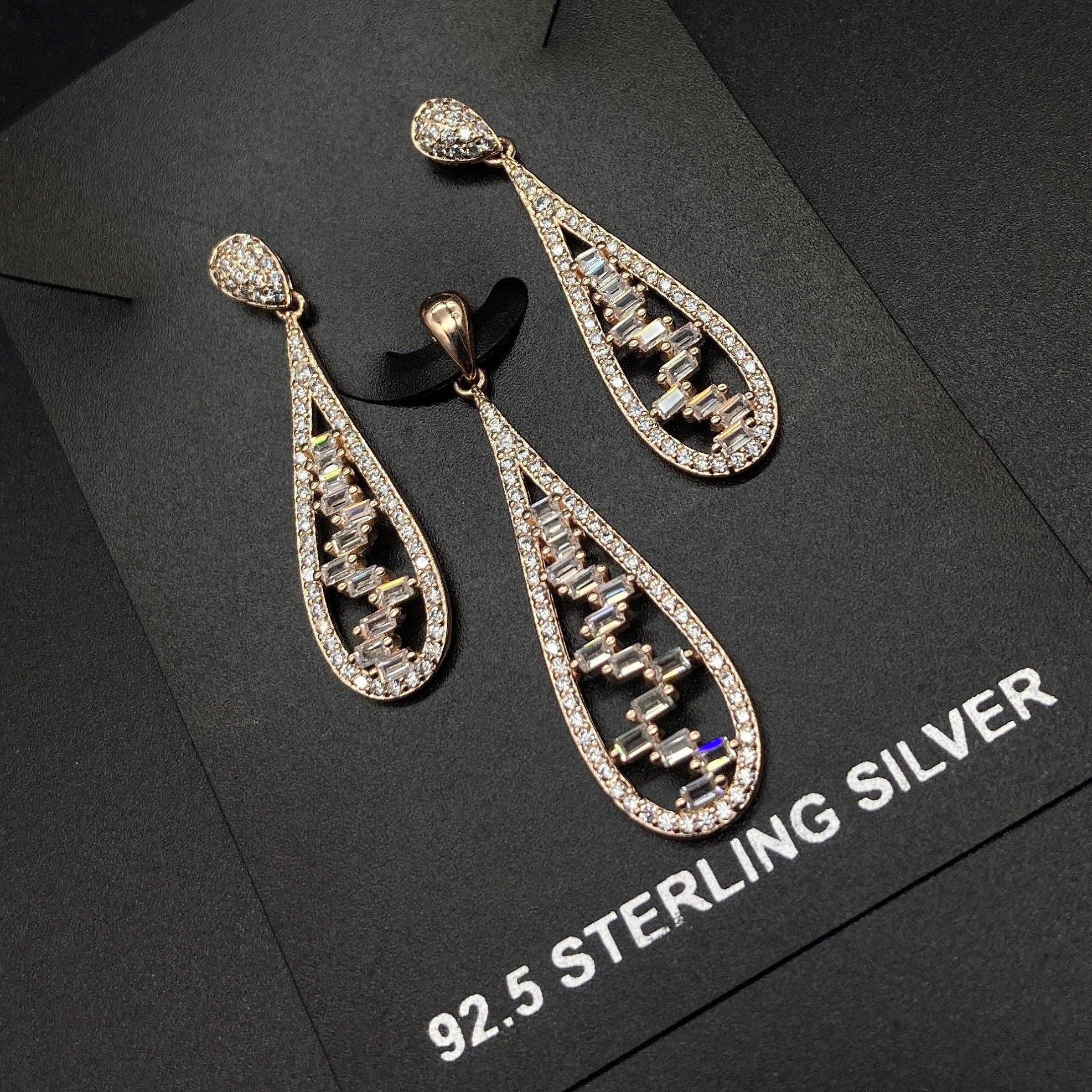 925 Sterling Silver Rosegold Pendant Set with Earring