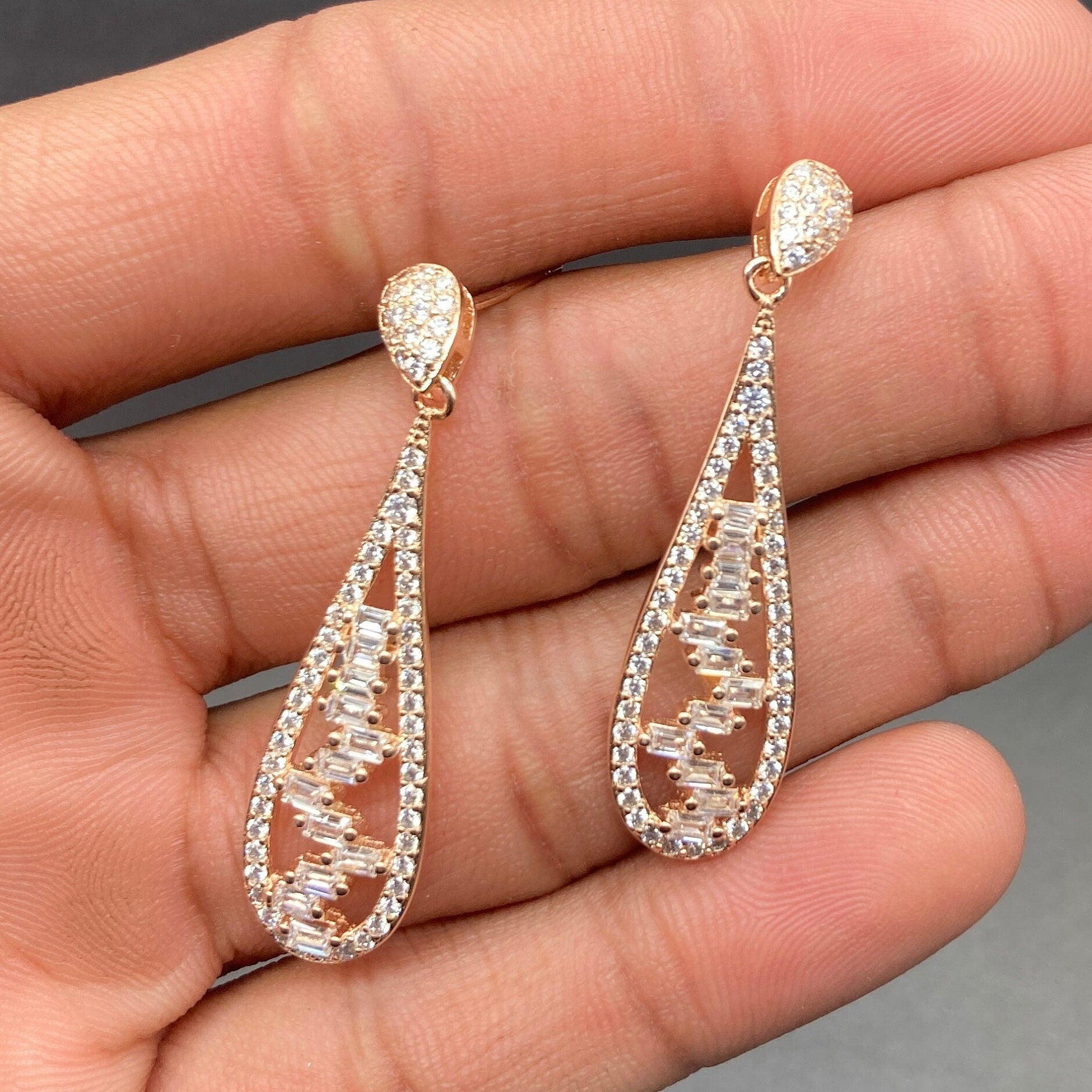 925 Sterling Silver Rosegold Pendant Set with Earring