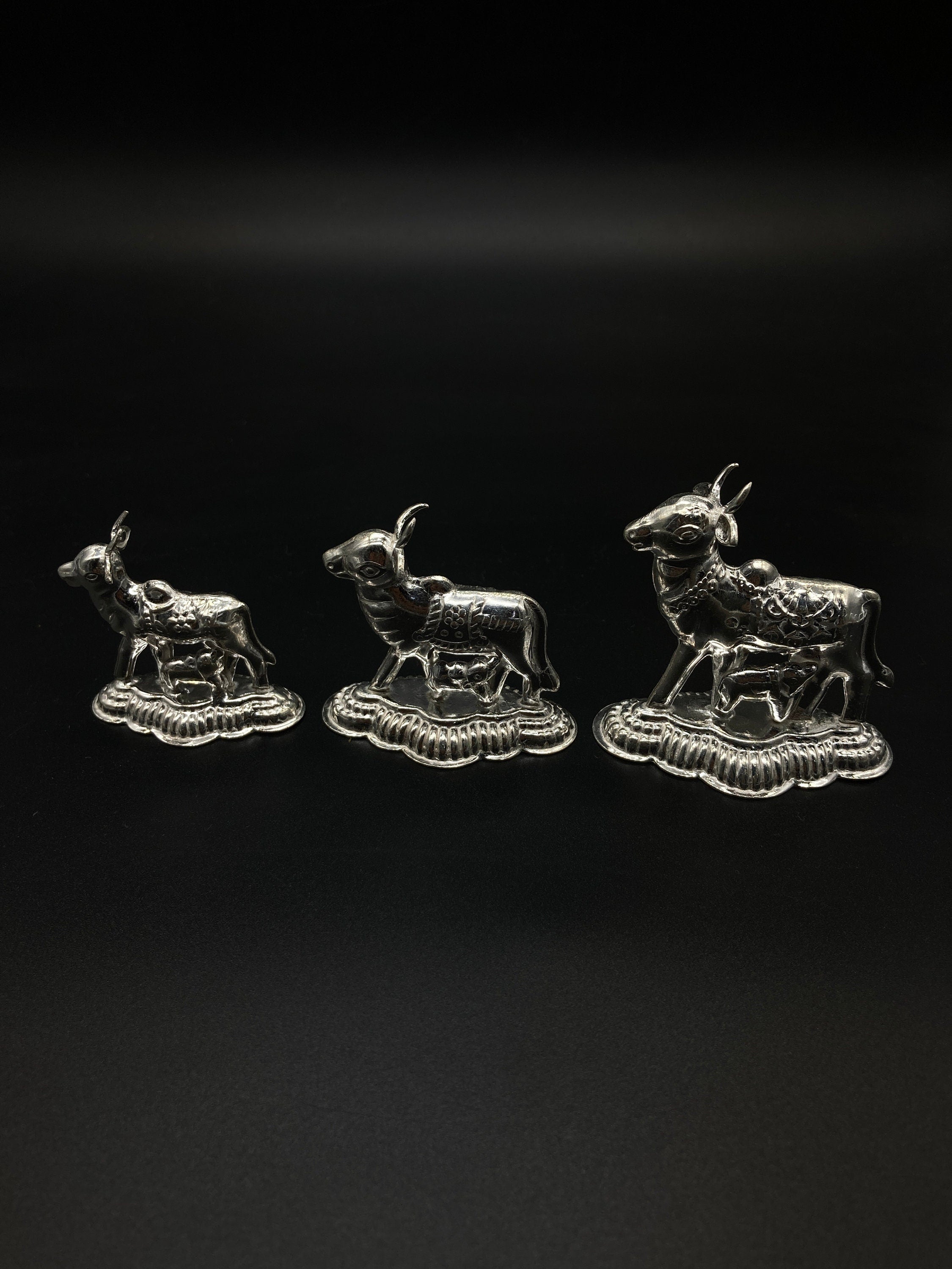 925 Sterling Silver Small Cow And Calf Idol