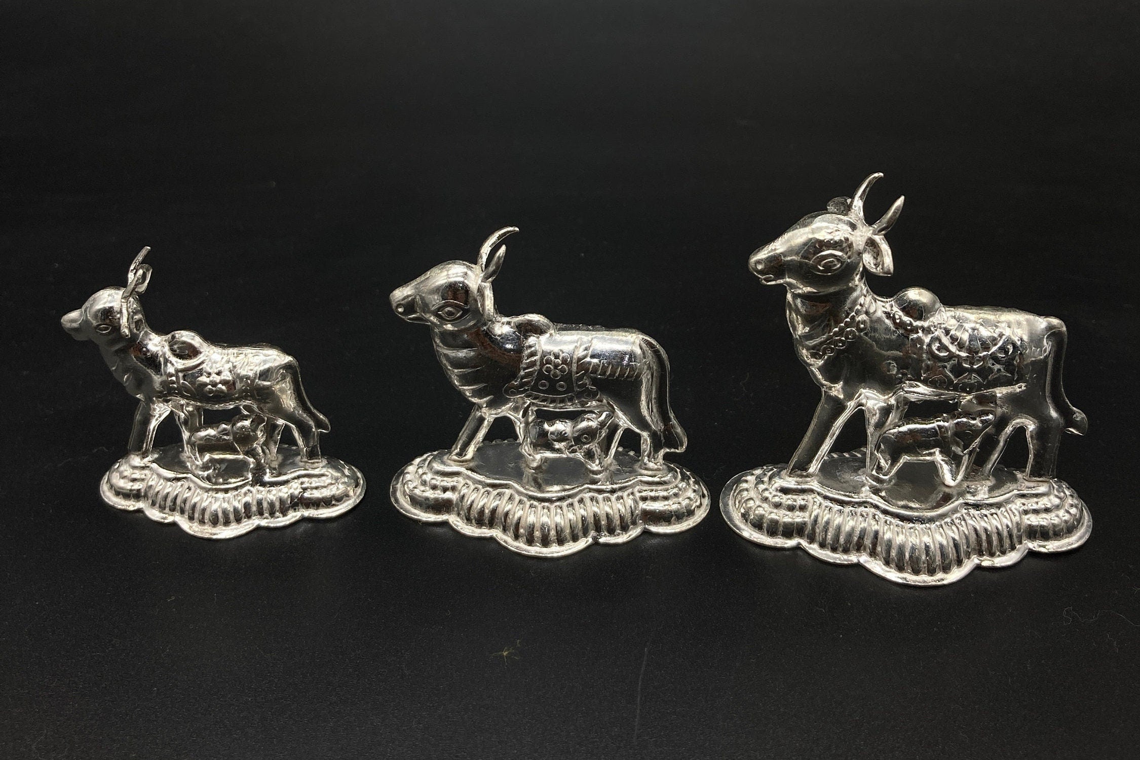 925 Sterling Silver Small Cow And Calf Idol