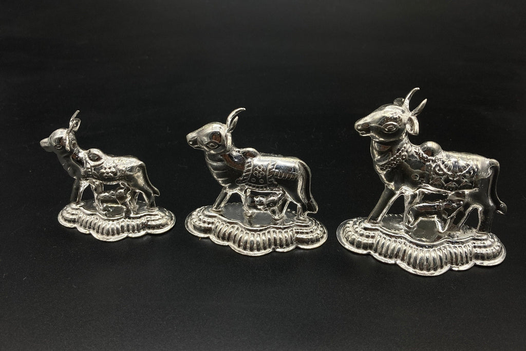 925 Sterling Silver Small Cow And Calf Idol