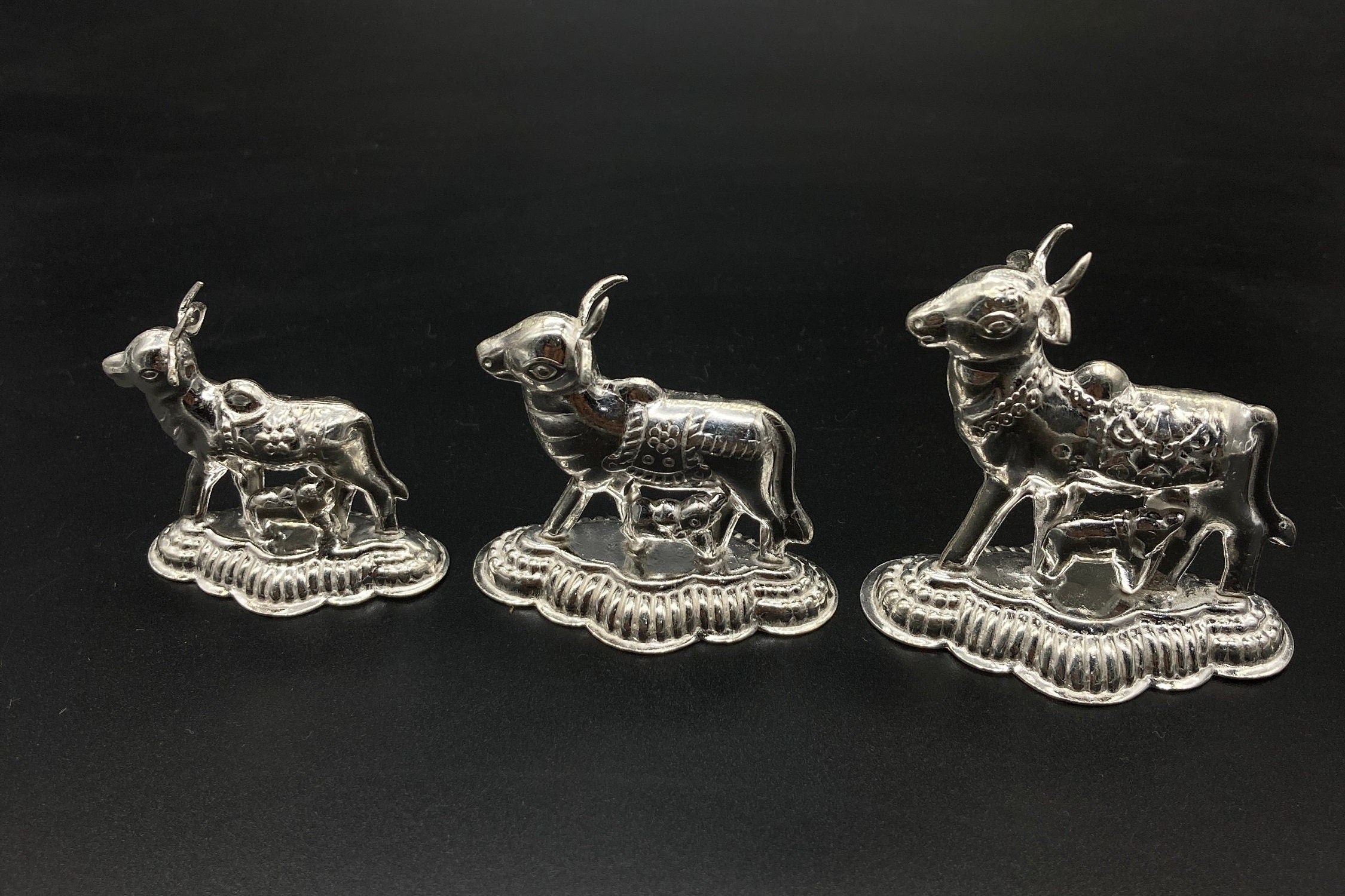 925 Sterling Silver Small Cow And Calf Idol