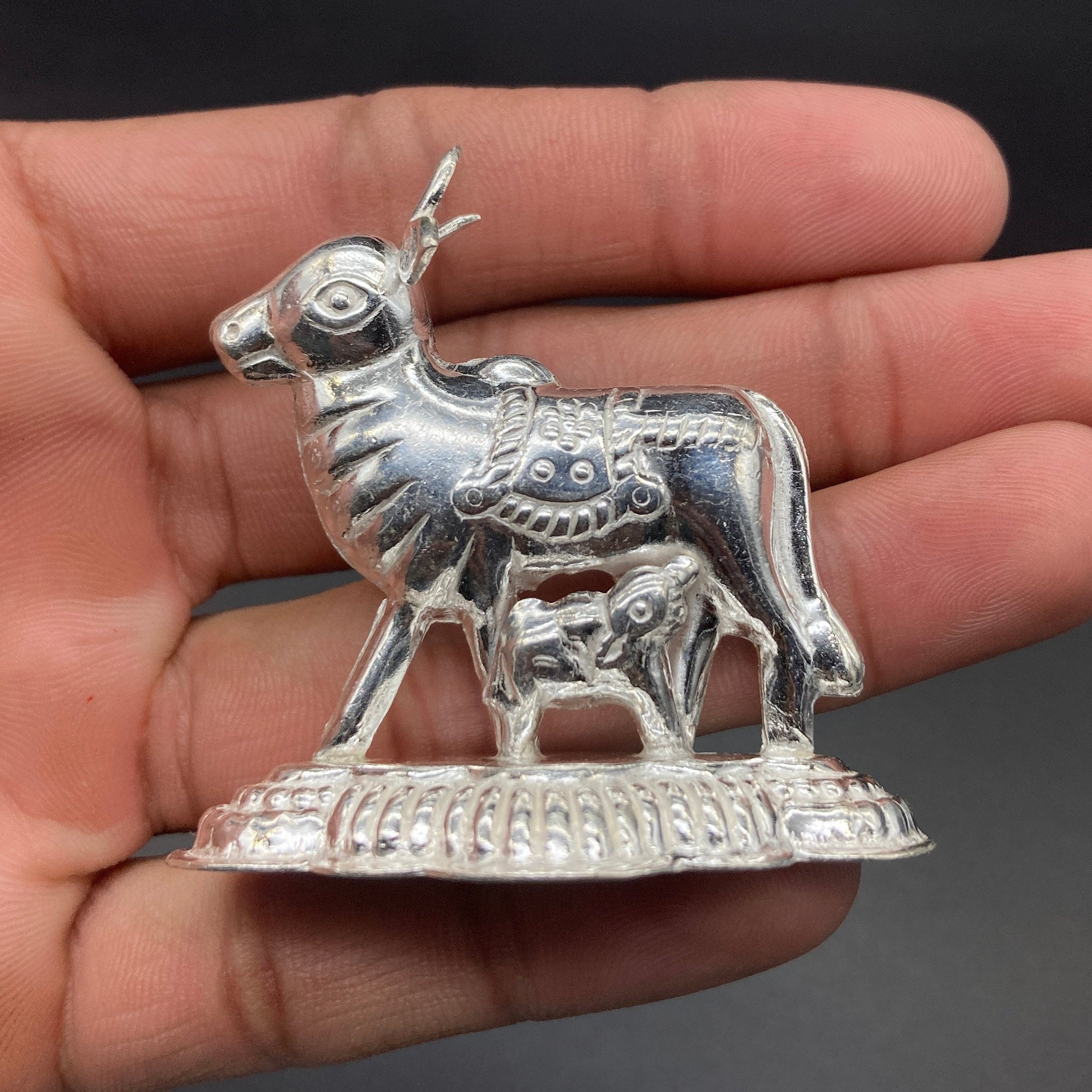 925 Sterling Silver Small Cow And Calf Idol