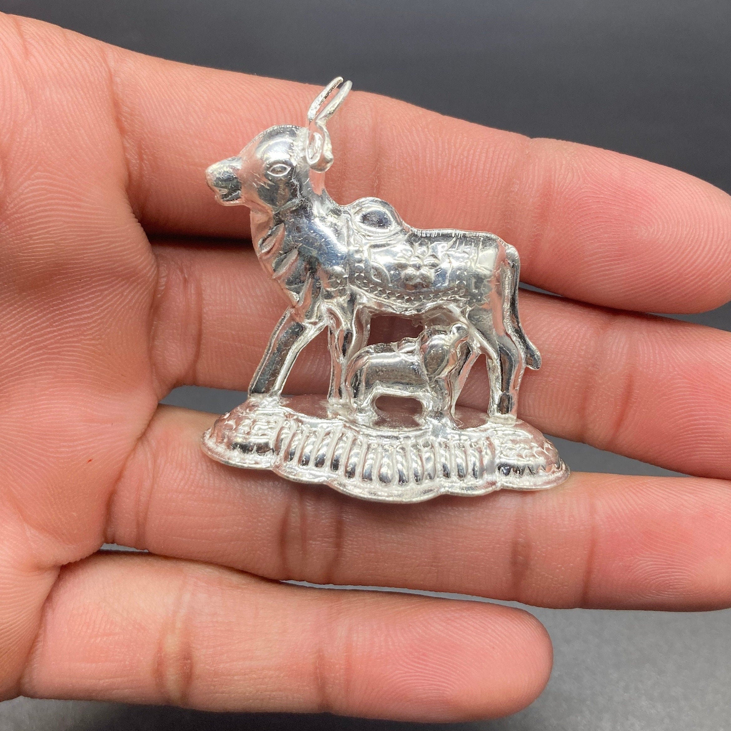 925 Sterling Silver Small Cow And Calf Idol