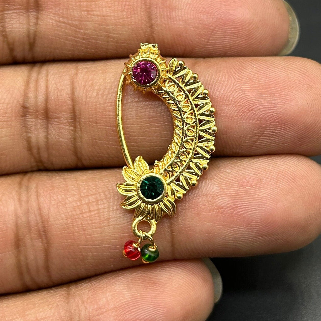 Marathi Nose pin, Clipon Marathi Nose Ring, Nathini, Red Stone Nath, Nose jewelry, Marathi Nose Ring