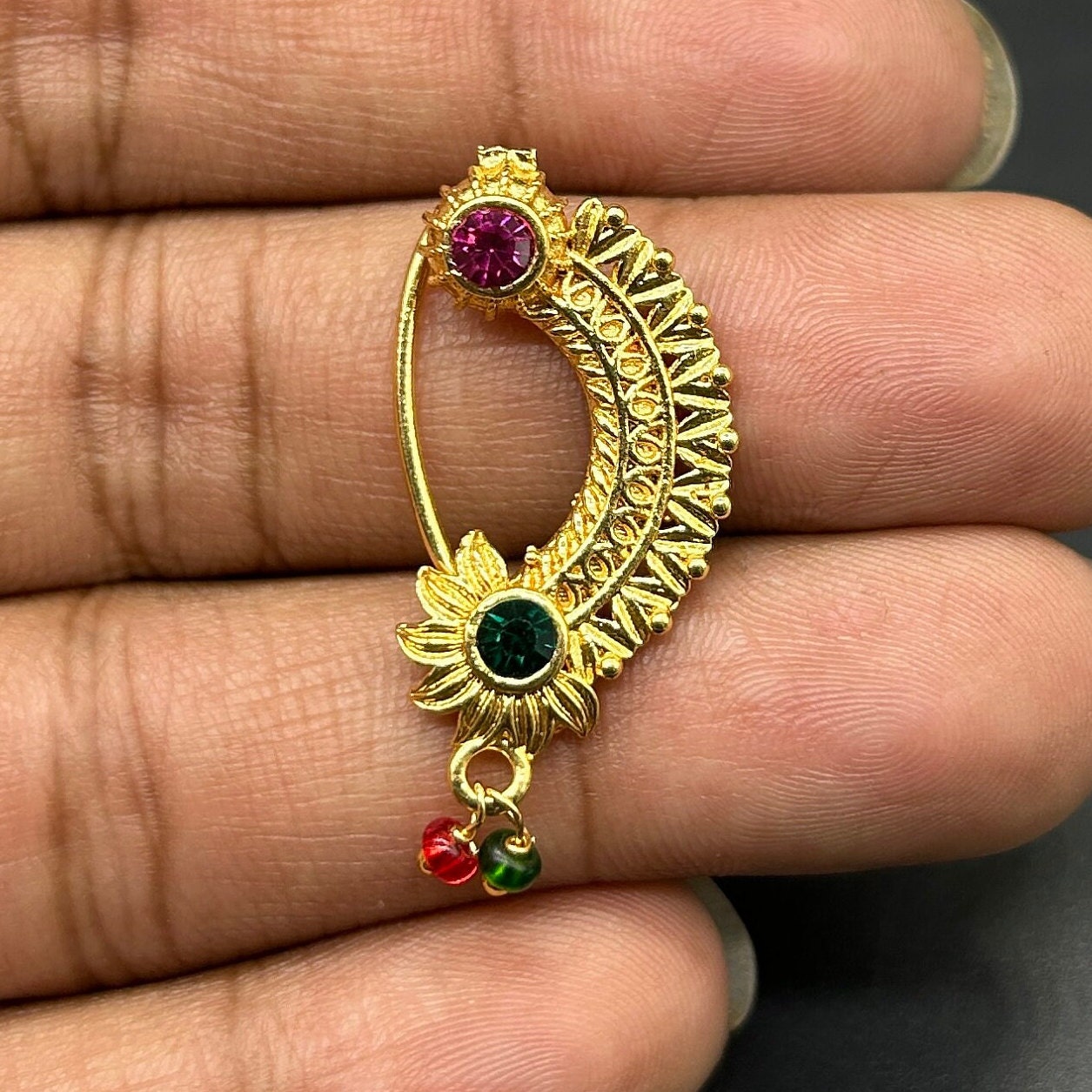 Marathi Nose pin, Clipon Marathi Nose Ring, Nathini, Red Stone Nath, Nose jewelry, Marathi Nose Ring