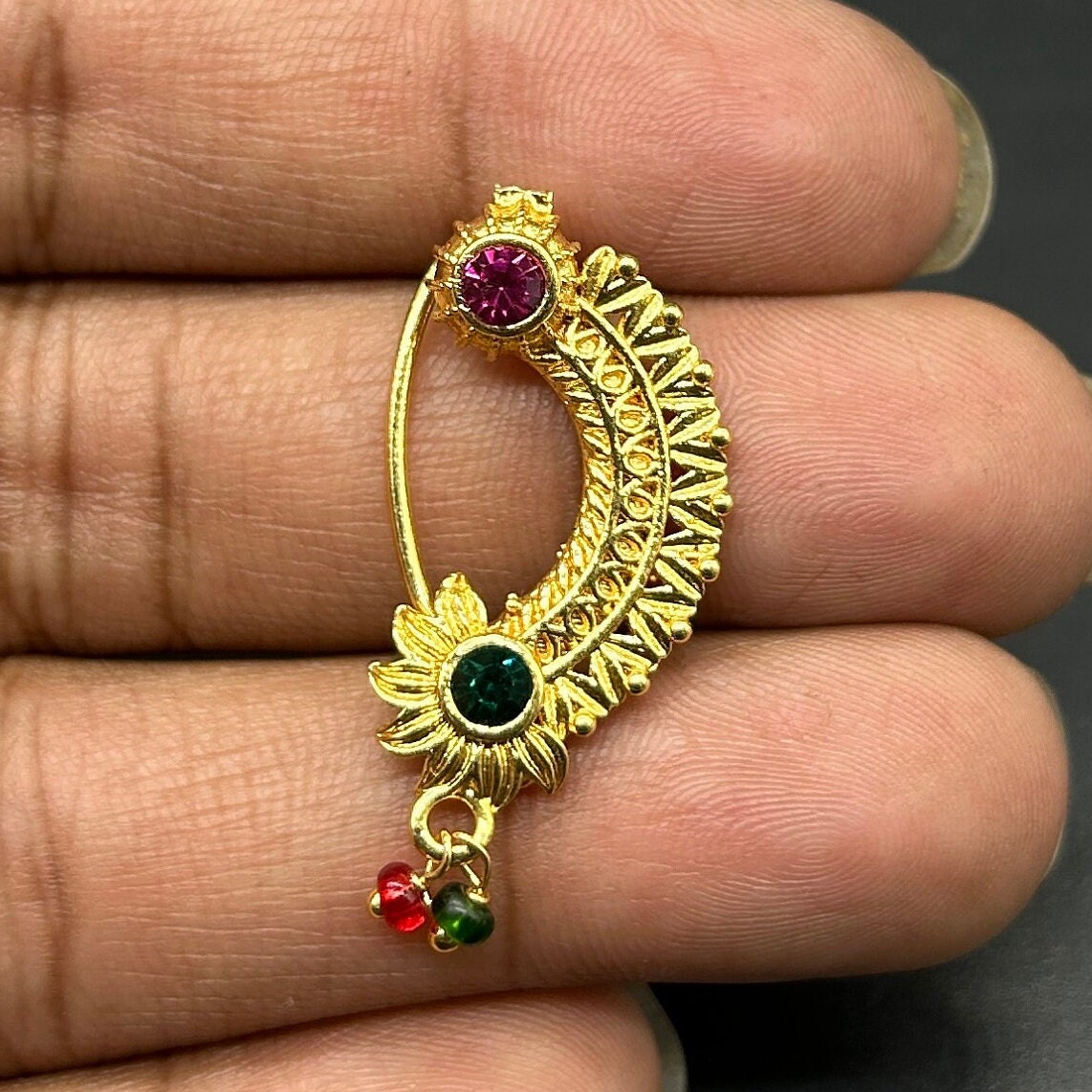 Marathi Nose pin, Clipon Marathi Nose Ring, Nathini, Red Stone Nath, Nose jewelry, Marathi Nose Ring