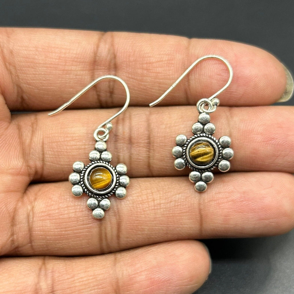 925 Sterling Silver Tiger Eye Gemstone  Earing