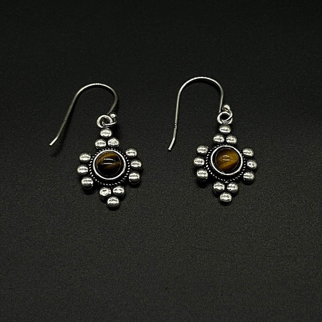 925 Sterling Silver Tiger Eye Gemstone  Earing