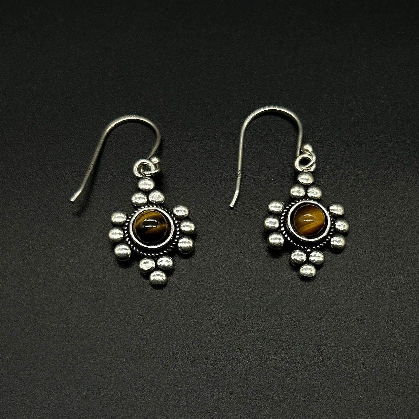 925 Sterling Silver Tiger Eye Gemstone  Earing