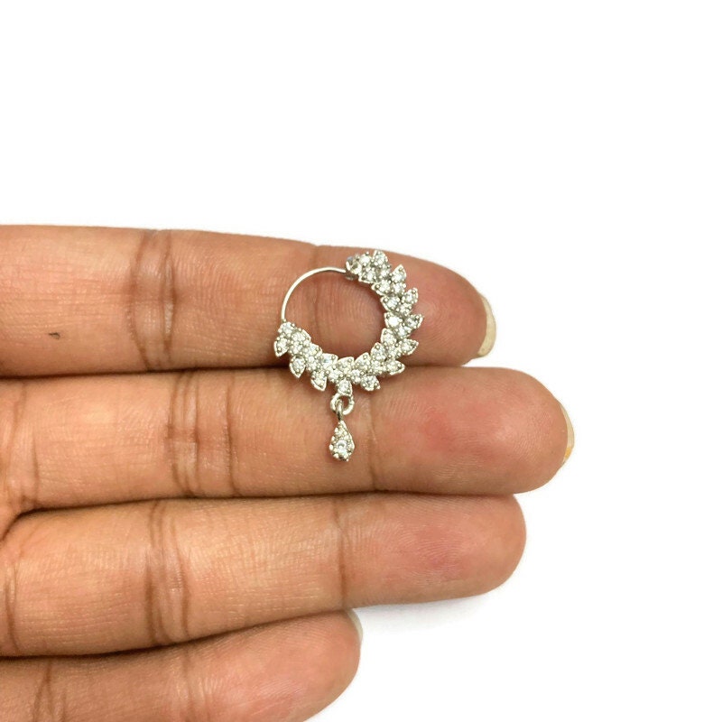 Diamond Nose Ring/silver Nath/Indian Nose Ring/Indian Jewelry/ no piercing Required /Bollywood/Bridal Nath