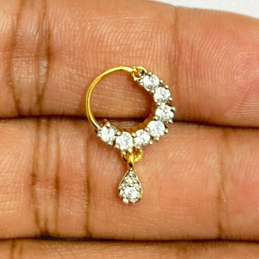 CZ Nose Ring/Gold Nath/Indian Nose Ring/Indian Jewelry/ no piercing Required /Bollywood/Bridal Nath