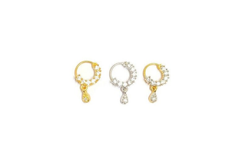 CZ Nose Ring/Gold Nath/Indian Nose Ring/Indian Jewelry/ no piercing Required /Bollywood/Bridal Nath