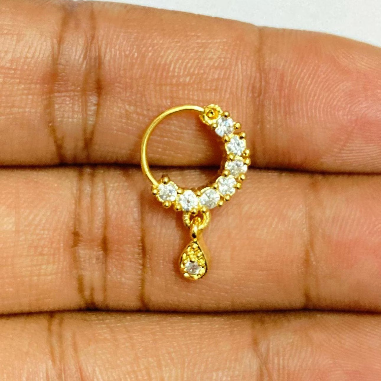 CZ Nose Ring/Gold Nath/Indian Nose Ring/Indian Jewelry/ no piercing Required /Bollywood/Bridal Nath