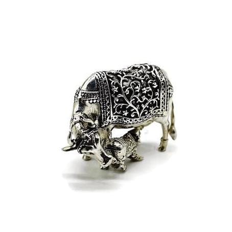 925 Sterling Silver Kamdhenu Cow and Claf Idol / Kamdhenu