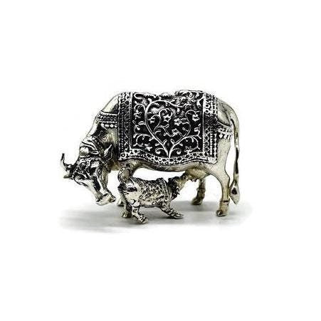 925 Sterling Silver Kamdhenu Cow and Claf Idol / Kamdhenu