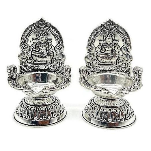925 Sterling Silver Laxmi Diya / Silver Antique Diya / Silver Deepam