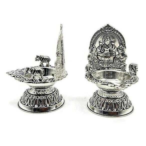 925 Sterling Silver Laxmi Diya / Silver Antique Diya / Silver Deepam