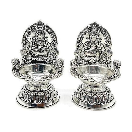 925 Sterling Silver Laxmi Diya / Silver Antique Diya / Silver Deepam