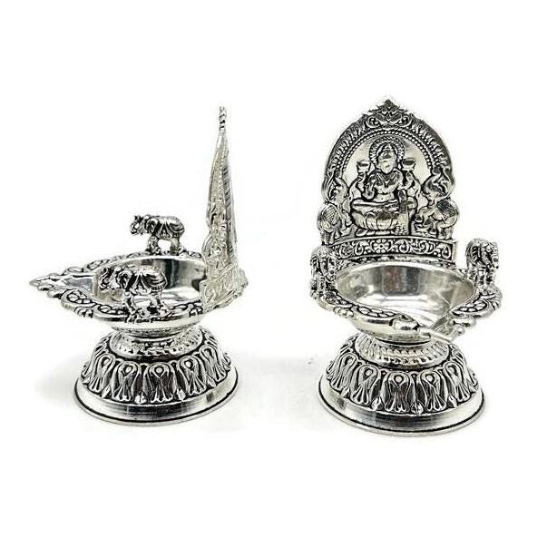 925 Sterling Silver Laxmi Diya / Silver Antique Diya / Silver Deepam