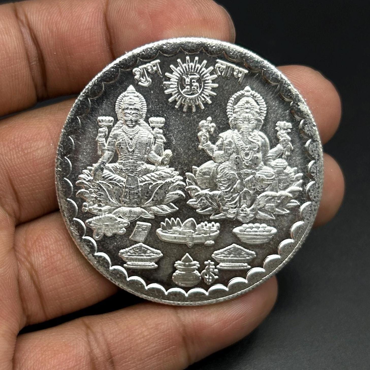 99.90% Pure Silver 50grams Laxmi Ganesh Silver Coin By Sarafa Traders Commity