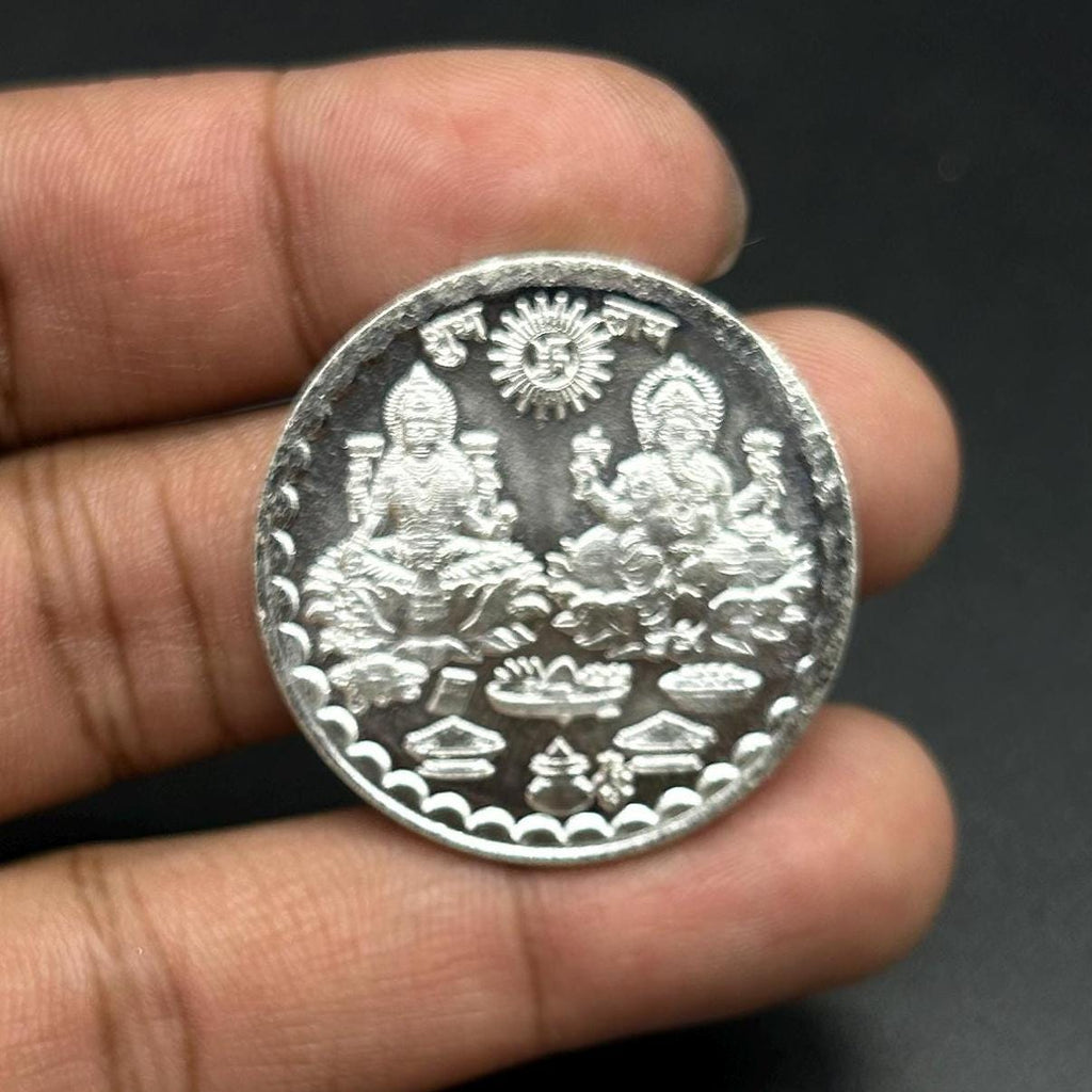 99.90% Pure Silver 10grams Laxmi Ganesh Silver Coin By Sarafa Trader Commity