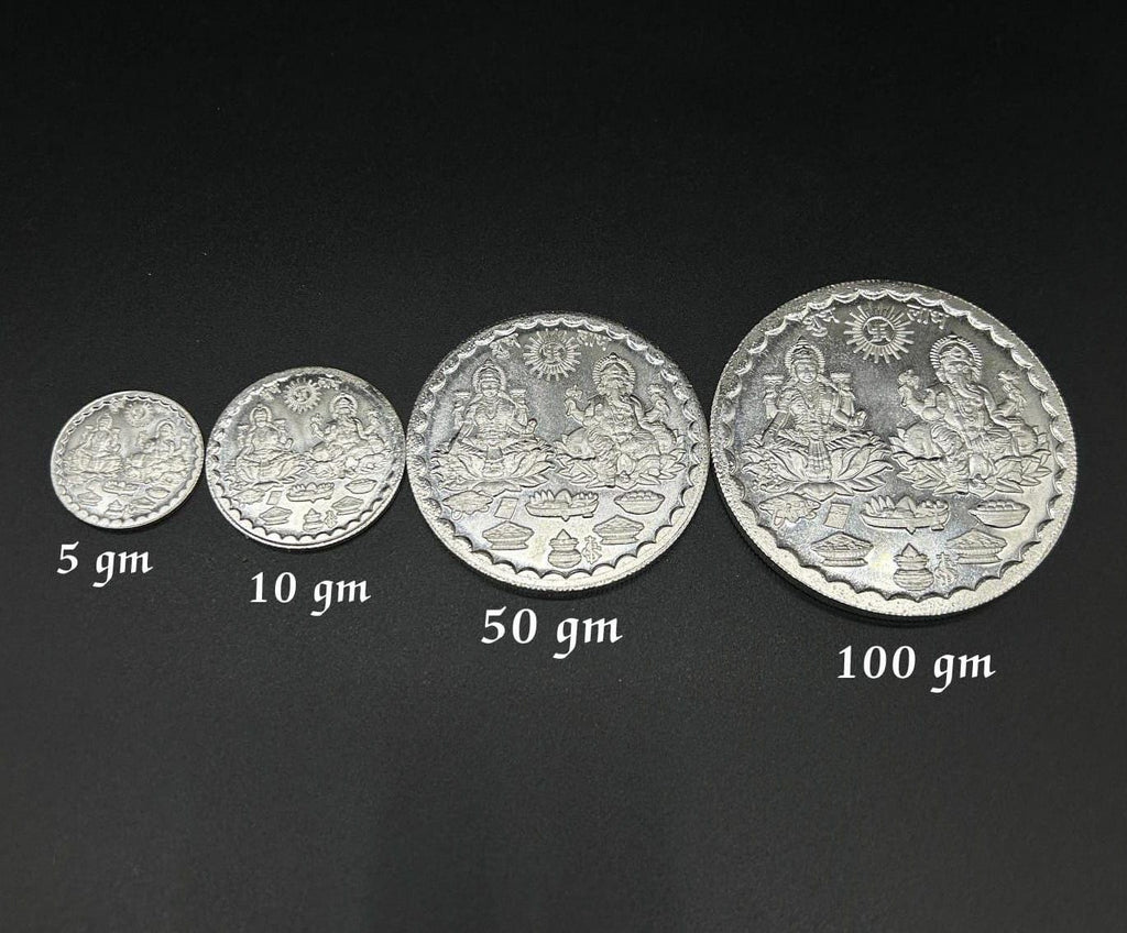99.90% Pure Silver 5gram, 10gram, 50gram, 100gram Laxmi Ganesh Silver Coin / Silver Coins