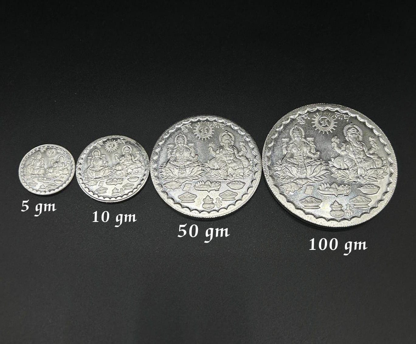 99.90% Pure Silver 5gram, 10gram, 50gram, 100gram Laxmi Ganesh Silver Coin / Silver Coins