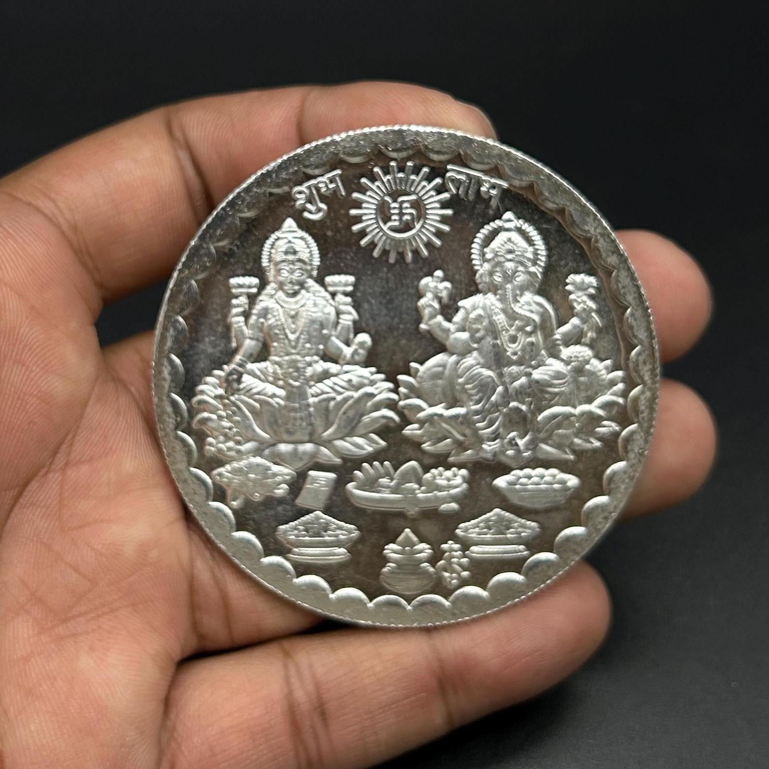 99.90% Pure Silver 100grams Laxmi Ganesh Silver Coin By Sarafa Traders Commity