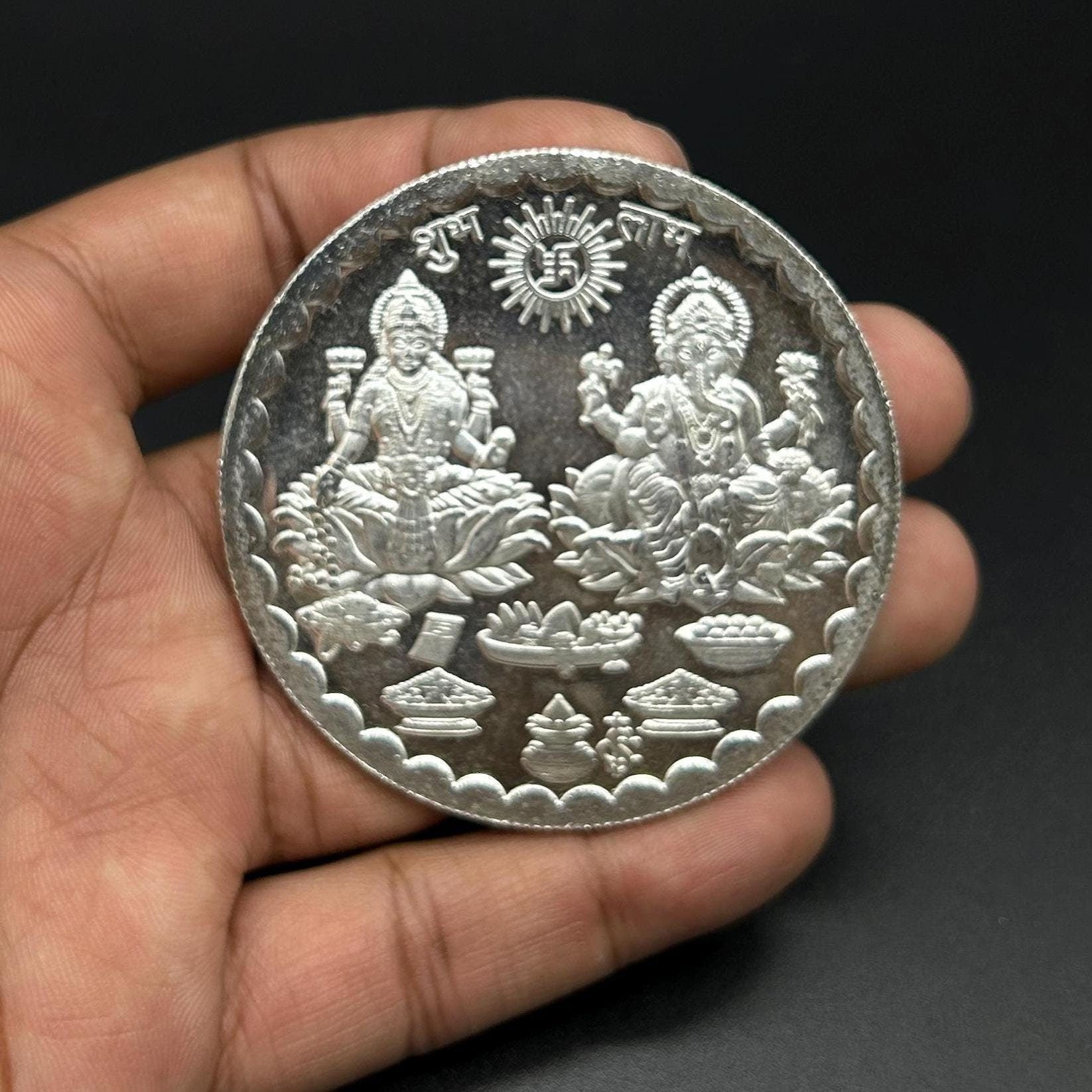 99.90% Pure Silver 100grams Laxmi Ganesh Silver Coin By Sarafa Traders Commity