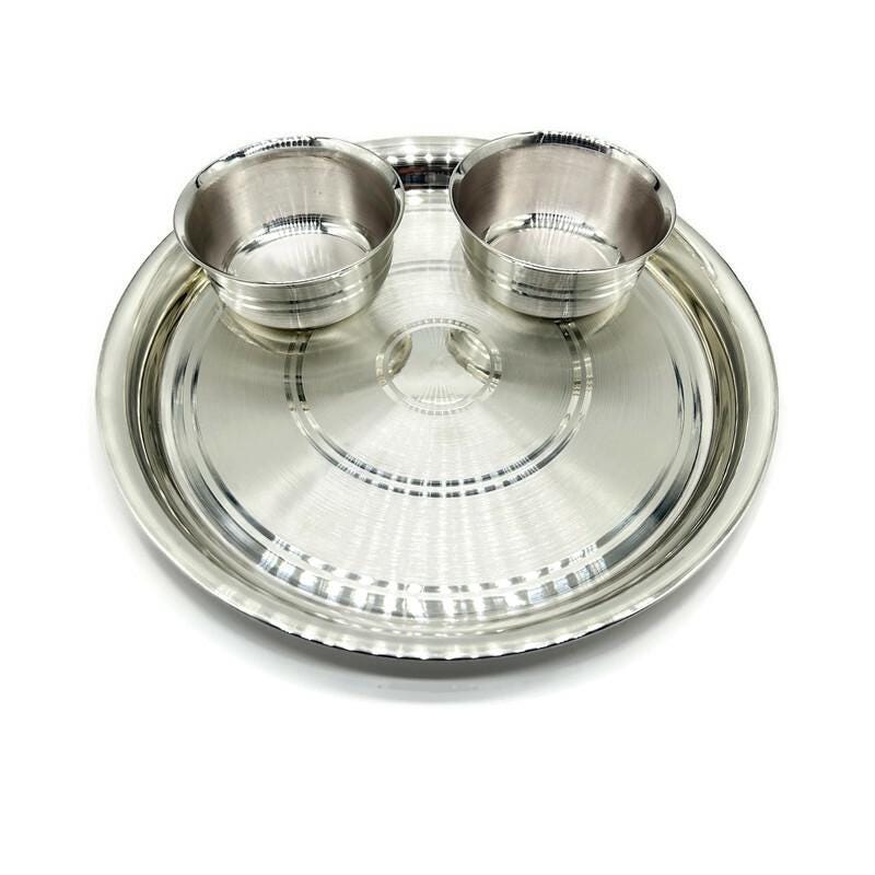 999 Solid Silver Baby dinner Set, Silver Thali & Bowl, Silver Thali and Bowl, Silver Set Of Plate and Bowl, Wedding Gift.