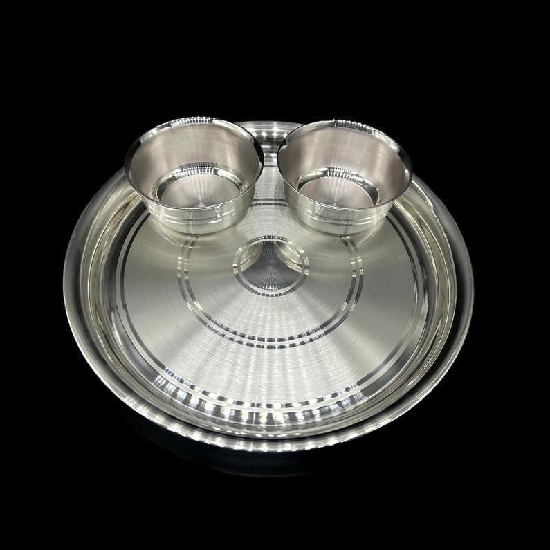 999 Solid Silver Baby dinner Set, Silver Thali & Bowl, Silver Thali and Bowl, Silver Set Of Plate and Bowl, Wedding Gift.