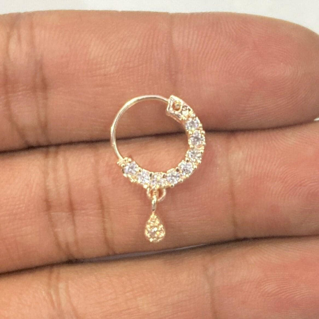Diamond Nose Ring/Rose Gold Nath/Indian Nose Ring/Indian Jewelry/ piercing Required /Bollywood/Bridal Nath